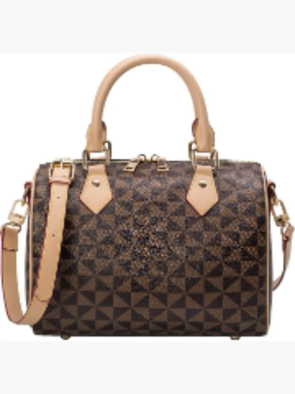 Faux Leather Large Handle Satchel Bag Crossbody Shoulder Purse Checkered